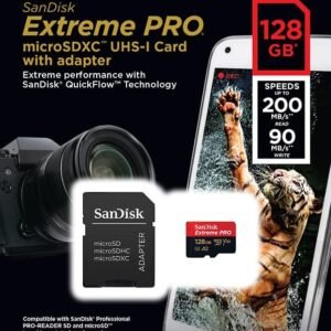 SanDisk Extreme Pro UHS I MicroSD Card 128GB 200MB/s Read, 90MB/s Write for 4K Video