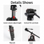 Jmary Professional KS355+HG60 DSLR ILDC Camera 2-in-1 Monopod Tripod 360 Degree Panoramic Ball Head Stand – Black - Image 2