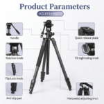 Jmary Professional KS355+HG60 DSLR ILDC Camera 2-in-1 Monopod Tripod 360 Degree Panoramic Ball Head Stand – Black - Image 3